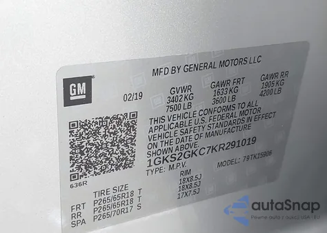 2019 GMC Yukon Xl Slt из США, поврежденный, VIN 1GKS2GKC7KR291019